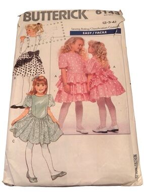 Vintage Butterick 6143 Girls Dress Sewing Pattern | 2-3-4 tiered party dress